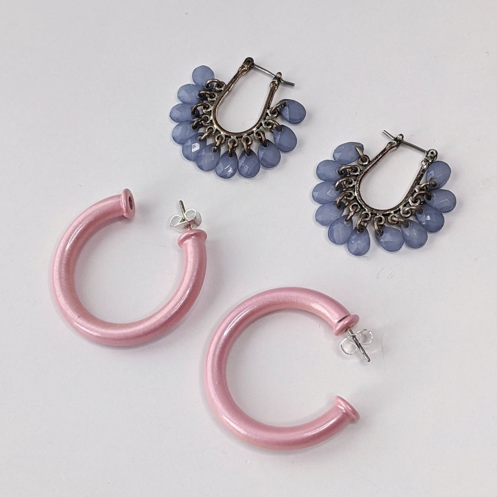 two pairs of pastel spring hoop earrings
